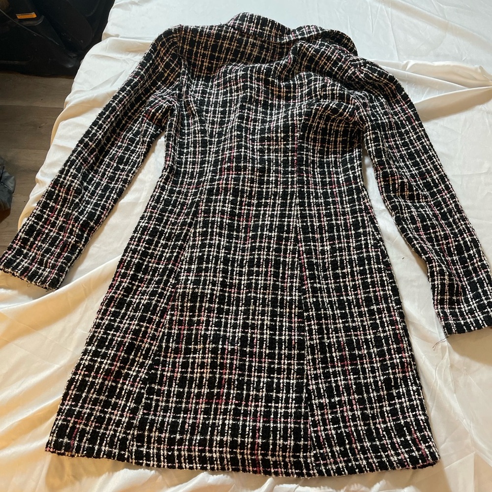 “Breakin Loose Tweed Coat Dress Size 3/4 Black Pink Bouclé Plaid Made in USA” - Picture 7 of 14